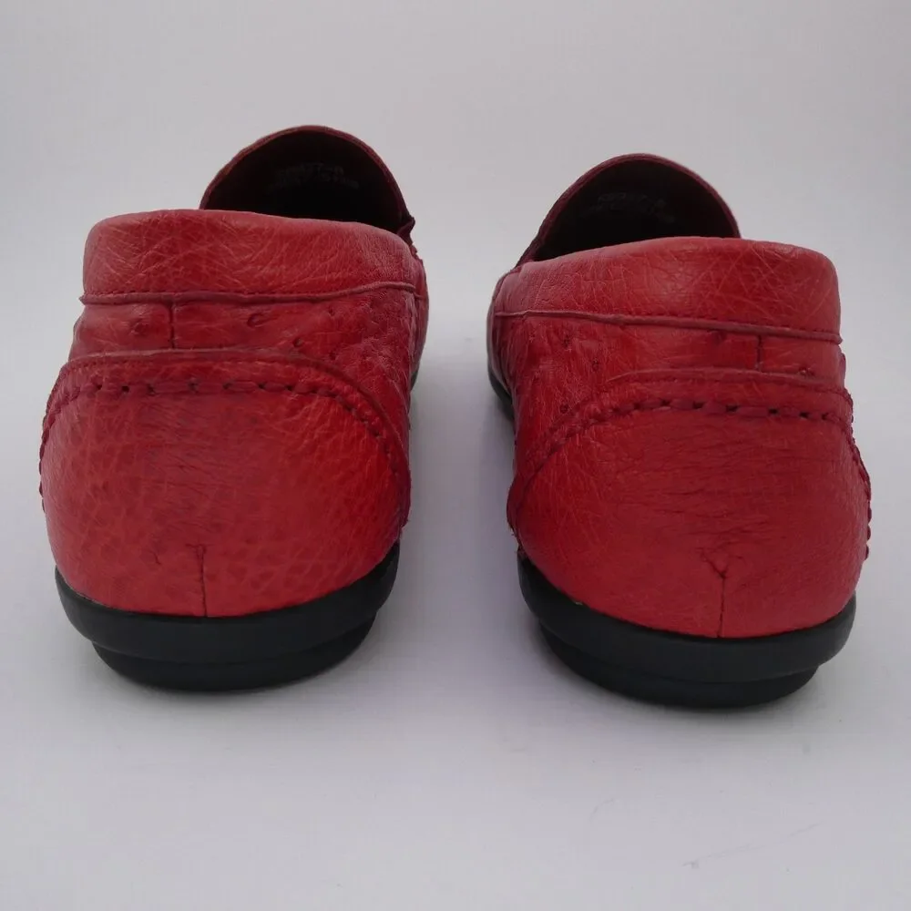 Men’s Red Genuine Ostrich Leather Driving Loafers Moccasins 250 mm / US 7 / EU40